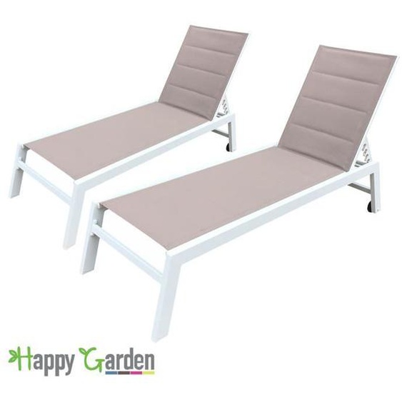 Lot de 2 bains de soleil BARBADOS en textilène taupe - aluminium blanc