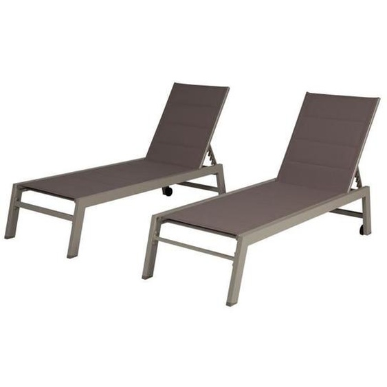 Lot de 2 bains de soleil BARBADOS en textilène taupe - aluminium taupe