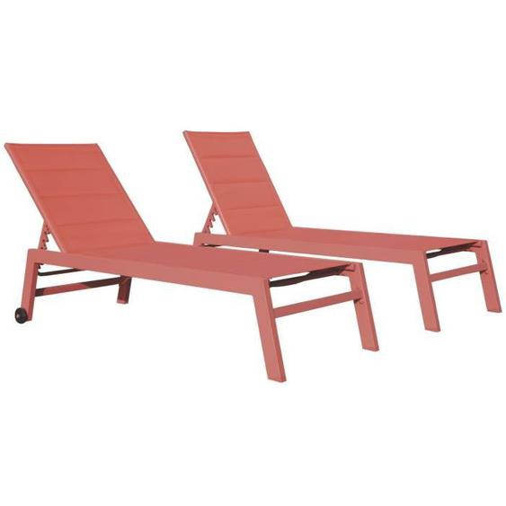 Lot de 2 bains de soleil BARBADOS en textilène terracotta - aluminium terracotta Orange