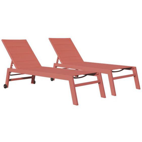 Lot de 2 bains de soleil BARBADOS en textilène terracotta - aluminium terracotta Orange