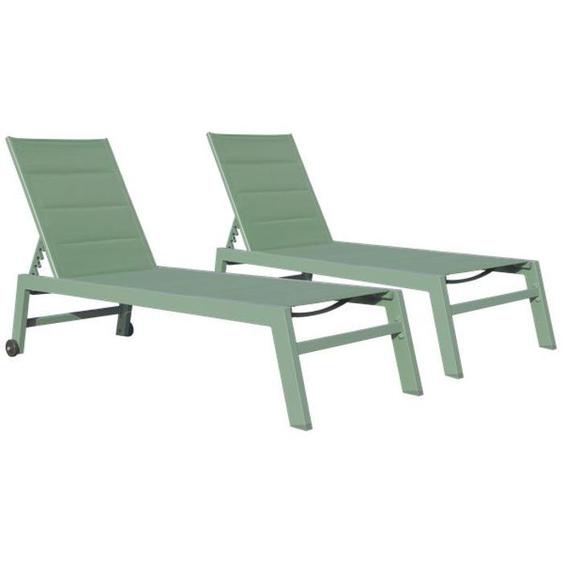Lot de 2 bains de soleil BARBADOS en textilène vert sauge - aluminium vert sauge Vert