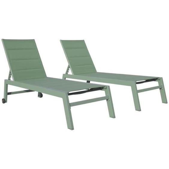 Lot de 2 bains de soleil BARBADOS en textilène vert sauge - aluminium vert sauge Vert