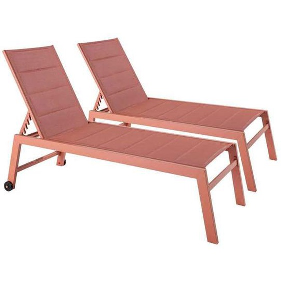 Lot de 2 bains de soleil en aluminium et textilène argile