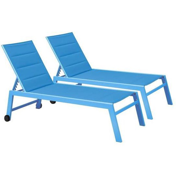 Lot de 2 bains de soleil en aluminium et textilène bleu