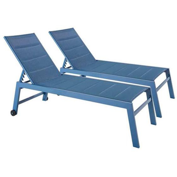 Lot de 2 bains de soleil en aluminium et textilène bleu pacifique - Oviala