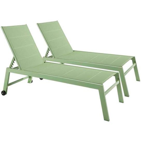 Lot de 2 bains de soleil en aluminium et textilène vert deau