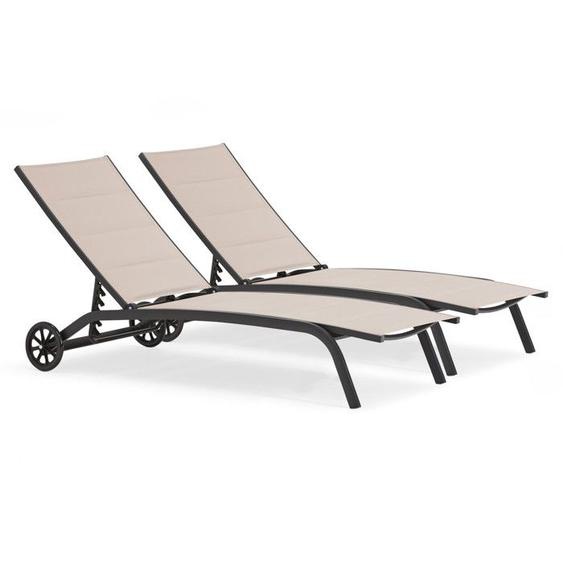 Lot de 2 bains de soleil en aluminium taupe - Oviala