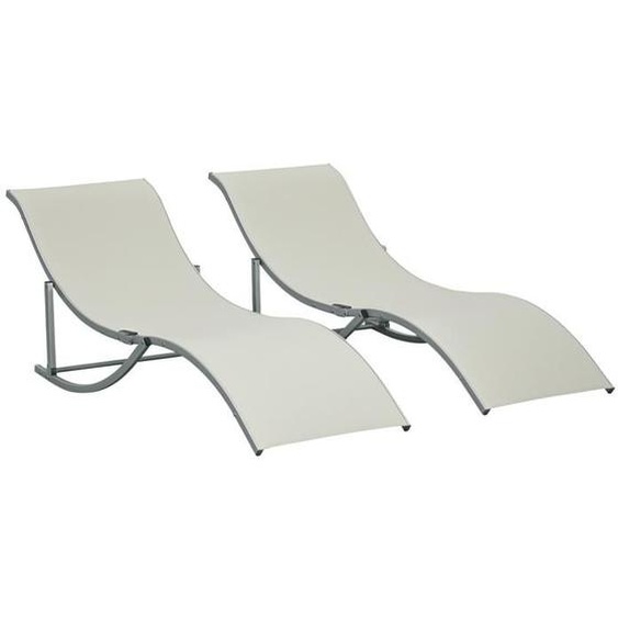 Lot de 2 bains de soleil pliables - Outsunny - transat jardin extérieur - en aluminium et textilène - charge 120 Kg - beige