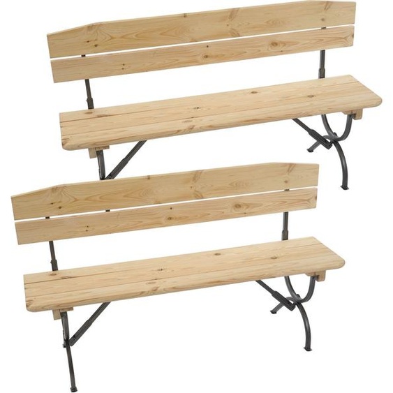 Lot de 2 bancs avec dossier pour ensemble de table de brasserie Ensemble de chapiteau Linz, naturel ~ 180 cm