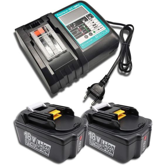 Lot de 2 Batteries 18 v 5,0 Ah Li-Ion pour Makita BL1850B avec Chargeur DC18RC DC18RA 3A pour Makita BL1860B BL1860 BL1850 BL1840 BL1830 BL1830B