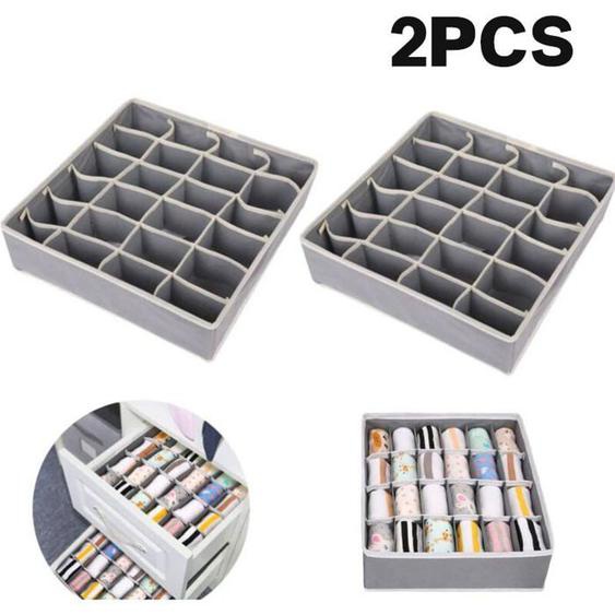 Lot de 2 boîtes de rangement pour sous-vêtements et autres petits accessoires, séparateurs de tiroirs pliables à 24 cellules pou