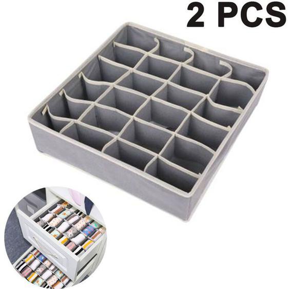 Lot de 2 boîtes de rangement pour sous-vêtements et autres petits accessoires, séparateurs de tiroirs pliables à 24 cellules pour