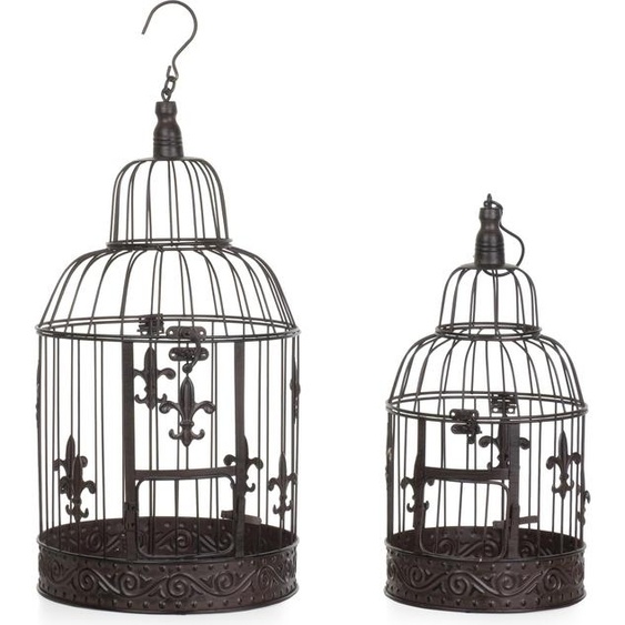 Lot de 2 cages à oiseaux décoratives en métal brun antique de style vintage Cages décoratives grandes 56 x 25 cm et petites 45 x 19,3 cm à poser ou à suspendre
