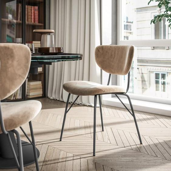 Lot de 2 Chaise COCOON  en Velours Beige avec piétement en métal