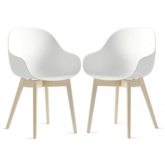 Lot de 2 Chaises  ACADEMY  pieds bois assise plastique blanc