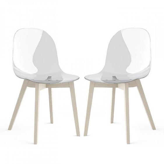 Lot de 2 Chaises  ACADEMY  pieds bois assise plastique transparent