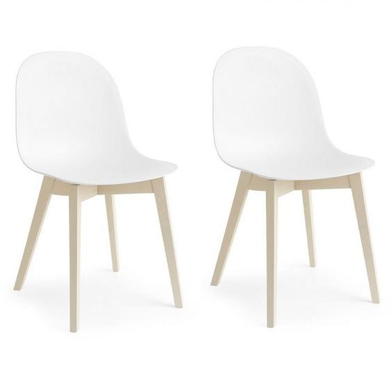Lot de 2 Chaises ACADEMY pieds bois massif assise plastique blanc