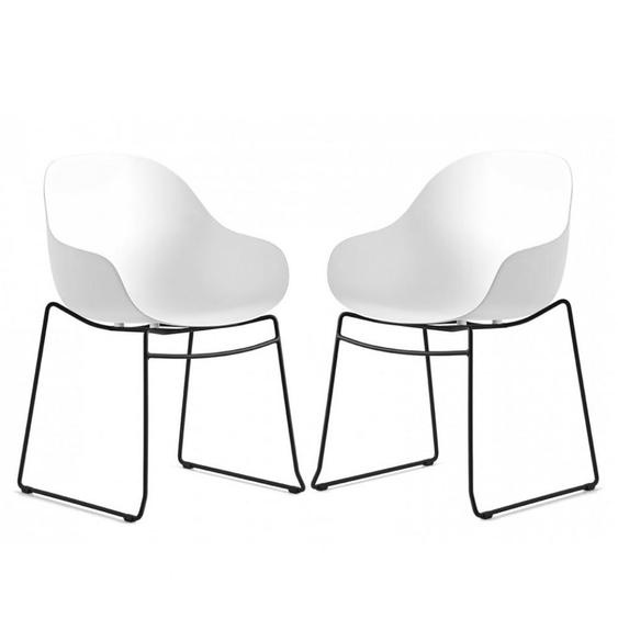 Lot de 2 Chaises  ACADEMY  pieds métal noir assise plastique blanc