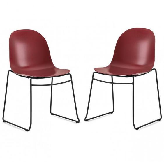 Lot de 2 Chaises ACADEMY pieds métal noir assise plastique rouge