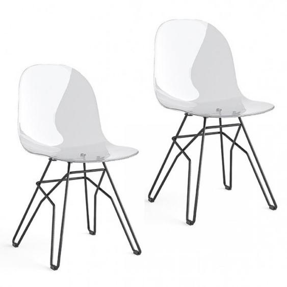 Lot de 2 Chaises  ACADEMY pieds métal noir assise plastique transparent