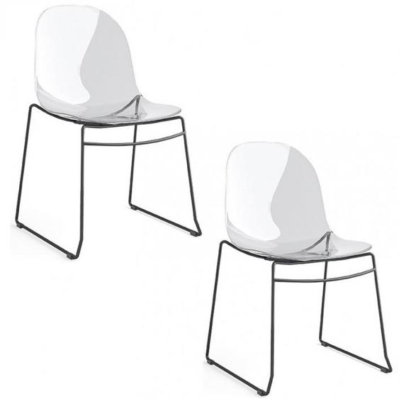 Lot de 2 Chaises  ACADEMY pieds métal noir assise plastique transparent