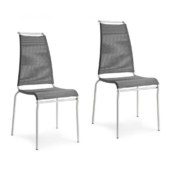 Lot de 2 Chaises AIR HIGH structure acier satiné assise et dossier synthétique gris