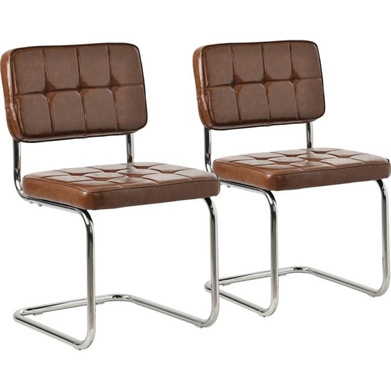 Lot de 2 chaises cantilever en simili marron MARIA