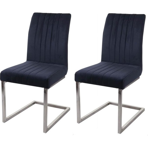 lot de 2 chaises cantilever HWC-L14, chaise visiteur chaise de conférence, velours inox brossé ~ anthracite-bleu
