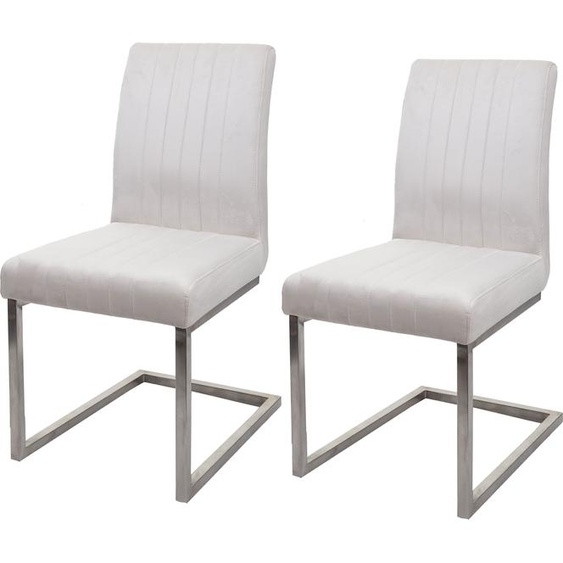 lot de 2 chaises cantilever HWC-L14, chaise visiteur chaise de conférence, velours inox brossé ~ crème-blanc