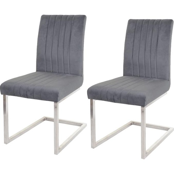 lot de 2 chaises cantilever HWC-L14, chaise visiteur chaise de conférence, velours inox brossé ~ gris foncé