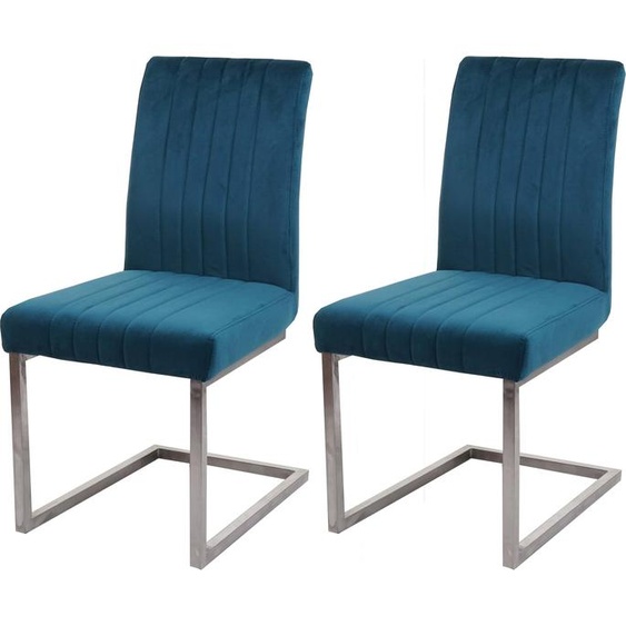 lot de 2 chaises cantilever HWC-L14, chaise visiteur chaise de conférence, velours inox brossé ~ turquoise-bleu