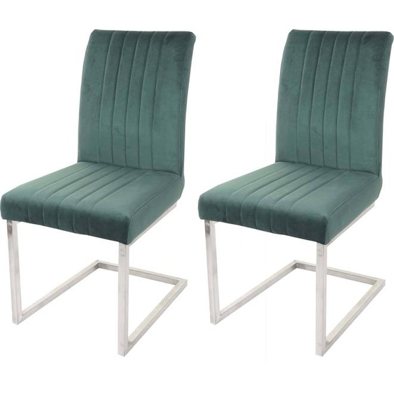 lot de 2 chaises cantilever HWC-L14, chaise visiteur chaise de conférence, velours inox brossé ~ vert