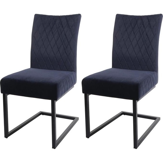 lot de 2 chaises cantilever HWC-L15, chaise visiteur chaise de conférence, velours acier époxy ~ anthracite-bleu