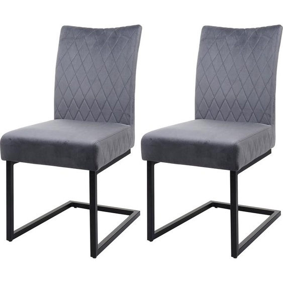 lot de 2 chaises cantilever HWC-L15, chaise visiteur chaise de conférence, velours acier époxy ~ gris foncé