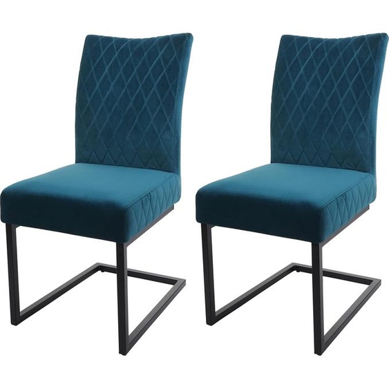 lot de 2 chaises cantilever HWC-L15, chaise visiteur chaise de conférence, velours acier époxy ~ turquoise-bleu