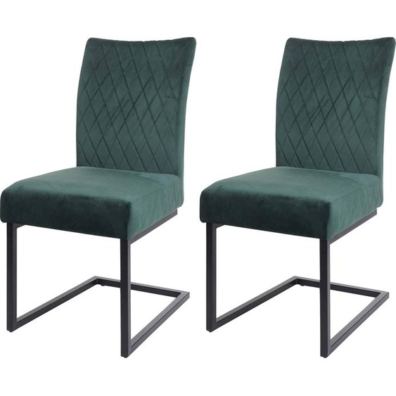 lot de 2 chaises cantilever HWC-L15, chaise visiteur chaise de conférence, velours acier époxy ~ vert