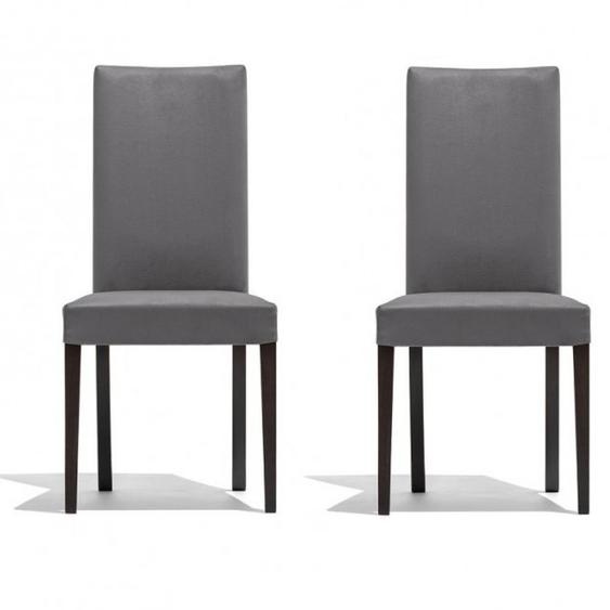 Lot de 2 Chaises COPENHAGEN structure bois assise rembourré aspect cuir grège