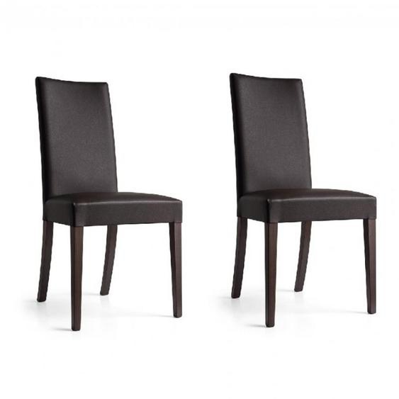 Lot de 2 Chaises COPENHAGEN structure bois assise rembourré aspect cuir moka