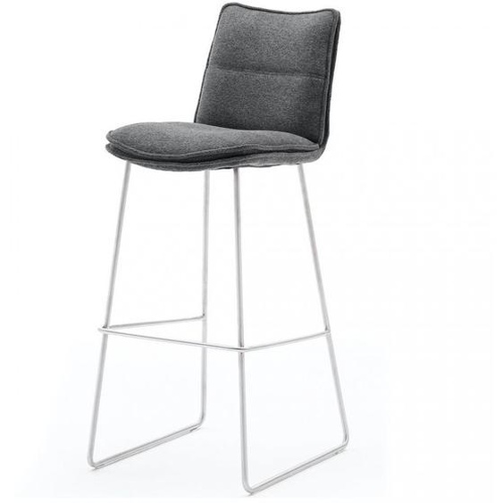 Lot de 2 chaises de bar design HALSOU tissu anthracite et pieds acier brossé