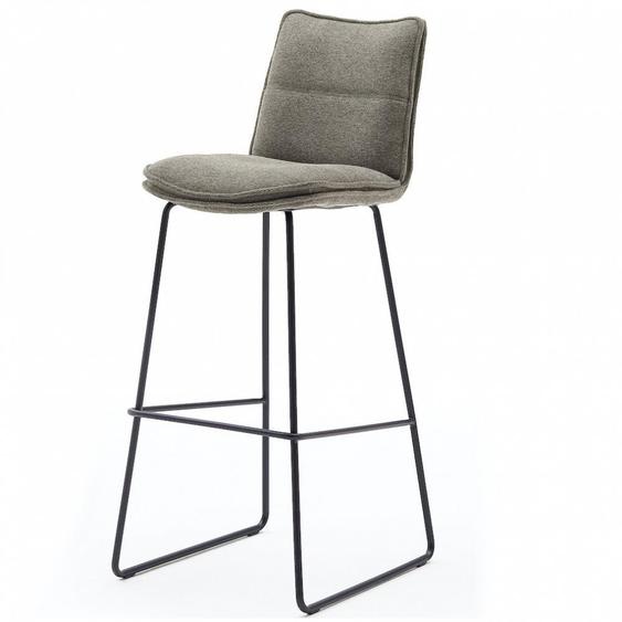 Lot de 2 chaises de bar design HALSOU tissu cappuccino et pieds métal laqué noir