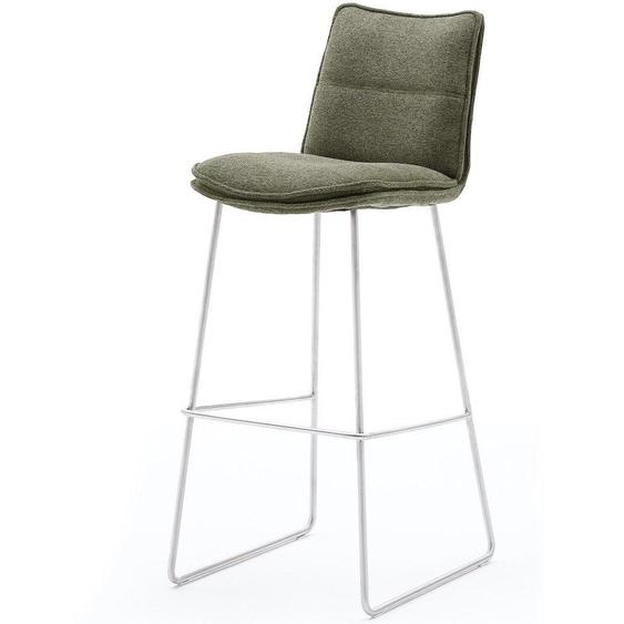 Lot de 2 chaises de bar design HALSOU tissu olive et pieds acier brossé