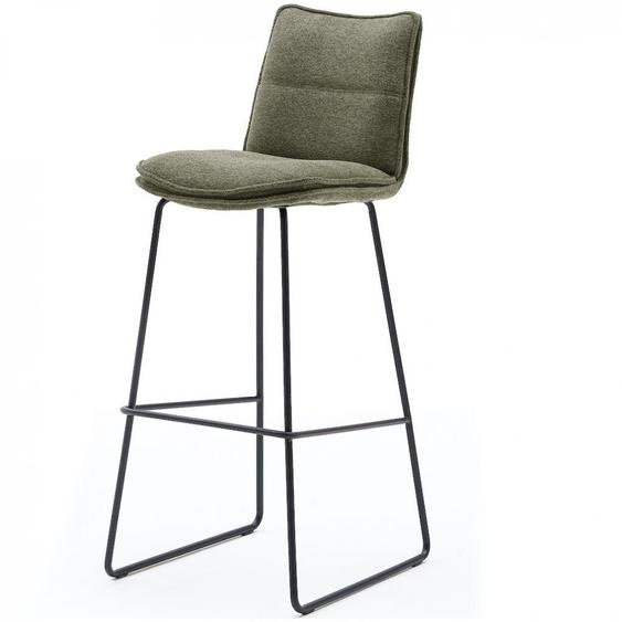 Lot de 2 chaises de bar design HALSOU tissu olive et pieds métal laqué noir