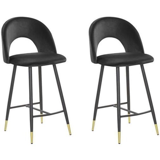 Lot de 2 chaises de bar en velours noir FALTON