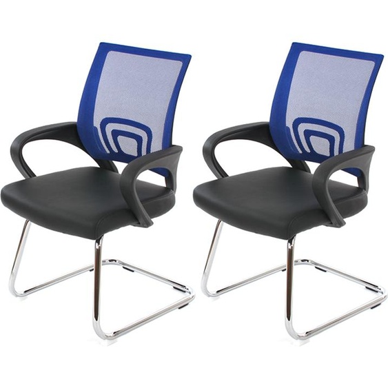 lot de 2 chaises de conférence Ancona, chaise visiteur, similicuir MVG- ~ bleu