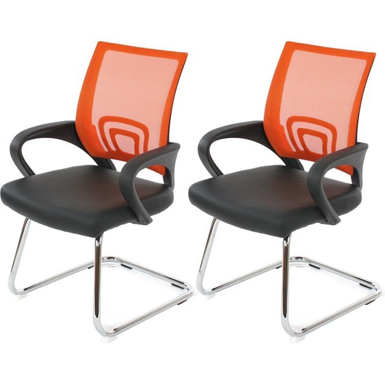 lot de 2 chaises de conférence Ancona, chaise visiteur, similicuir MVG- ~ orange