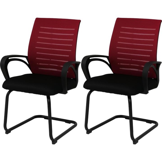 Lot de 2 chaises de conférence HWC-K51, chaise visiteur à piètement luge, tissu/textile (250 g/m²) ~ rouge, structure noire