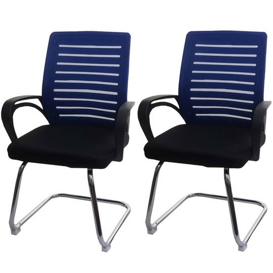 lot de 2 chaises de conférence HWC-K51, chaise visiteur piétement luge, charge max. 150 kg tissu/textile ~ bleu