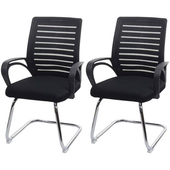 lot de 2 chaises de conférence HWC-K51, chaise visiteur piétement luge, charge max. 150 kg tissu/textile ~ noir