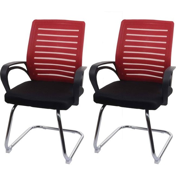 lot de 2 chaises de conférence HWC-K51, chaise visiteur piétement luge, charge max. 150 kg tissu/textile ~ rouge