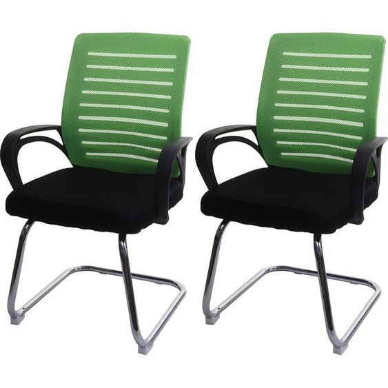 lot de 2 chaises de conférence HWC-K51, chaise visiteur piétement luge, charge max. 150 kg tissu/textile ~ vert